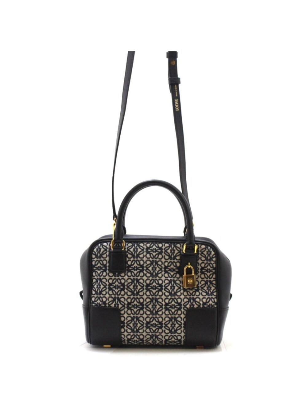 Loewe Amazona Black Gray Canvas Leather Handbag